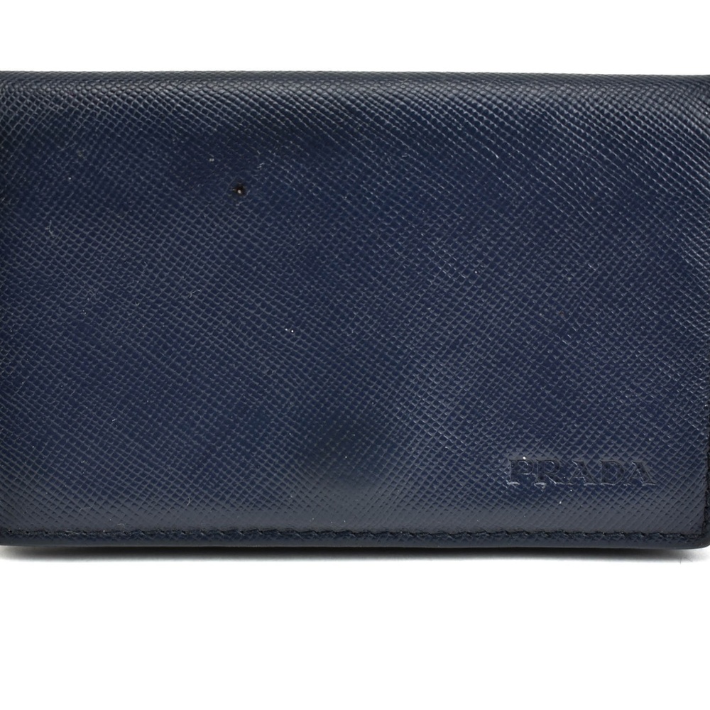 PRADA: Navy Blue Saffiano Leather & Logo Wallet r - Picture 1 of 8